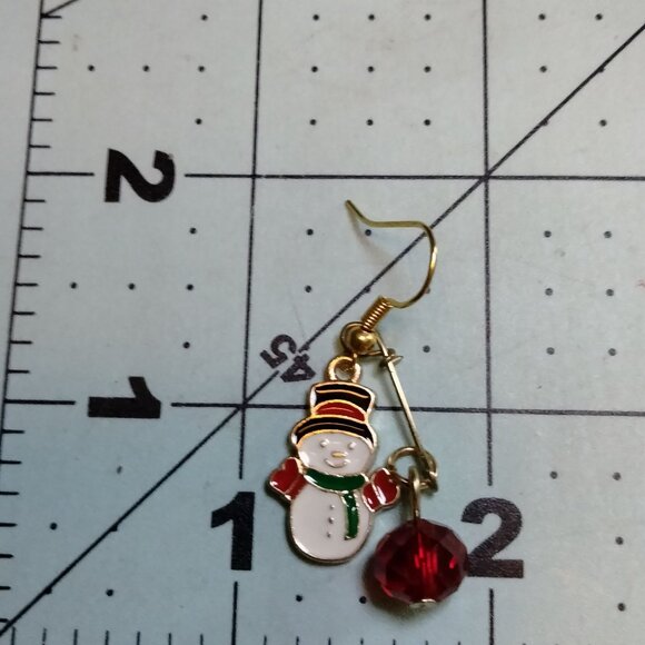 Snowman Enamel Dangle Earrings Holiday Jewelry - Picture 3 of 4
